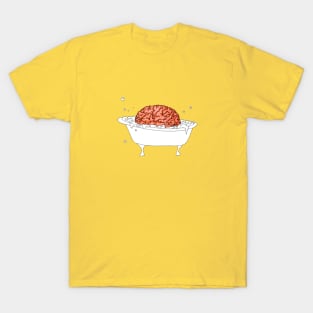 Brain in a tub taking a bubble bath · cartoon style, yellow background T-Shirt